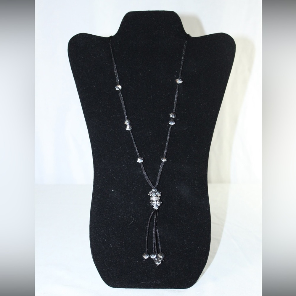Compass Trading Co. Silver Beads and Black Thread Necklace